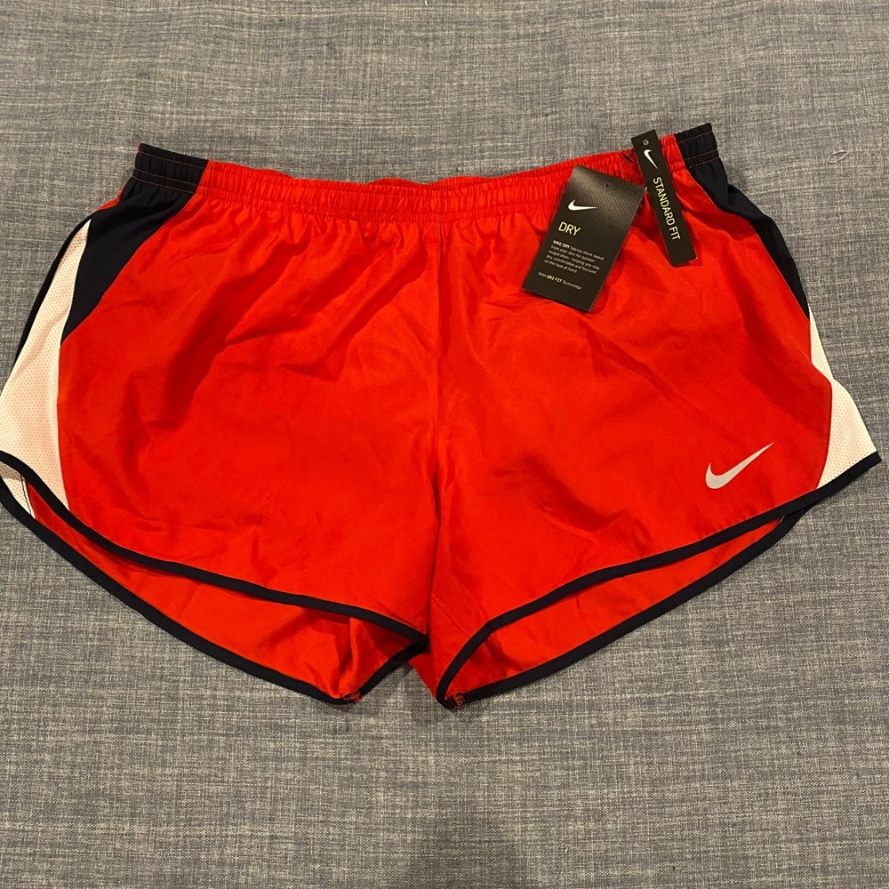 Nike Dri-FIT Running Shorts Womens XL Red Navy White Mesh Athletic Gym Workout
